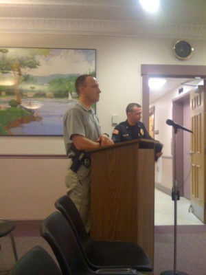 Officer Eric Stanley at the podium.