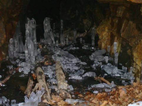 Icicles at the entrance of the mineshaft after the family vandalised the site