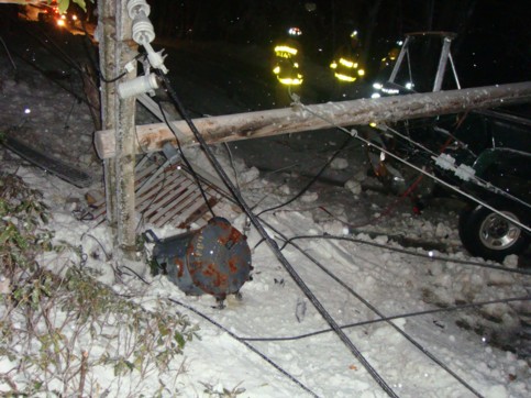 Transformer and powerlines on the ground