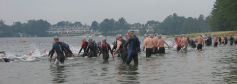Start of the swimming contest on Webster Lake