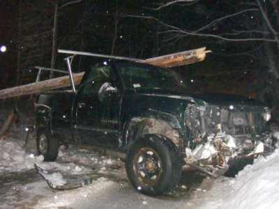 Crashed-pickup-truck-on-Leon-Road