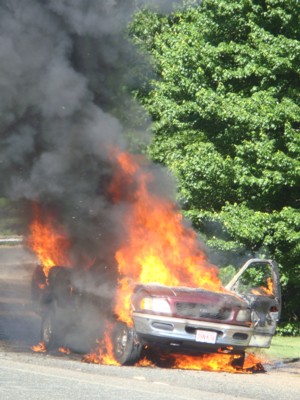 Ford-pickup-truck-on-fire