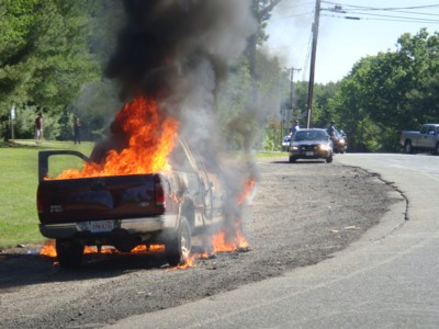 Ford-pickup-truck-on-fire